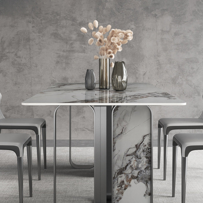 Designer Style Sintered Stone Top Dining Set Rectangle 1/3/4/5/6/9 Pieces Dining Table Set Clearhalo 'Dining Room Sets' 'Dining Tables & Seating' 'dining_room_set' 'furn' 'furn_dining_room_set' 'Furniture' 'furniture_dining_room_set' 'Kitchen & Dining Furniture' 5053052