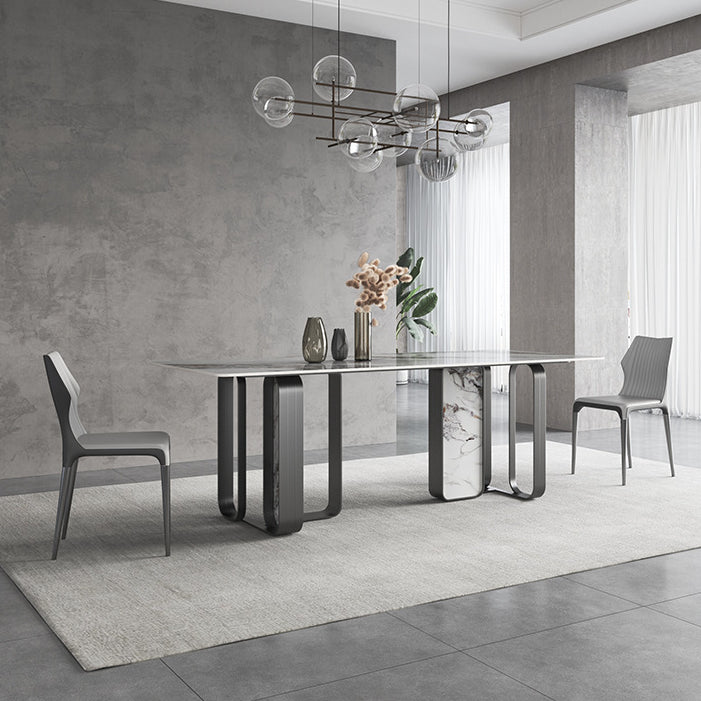 Designer Style Sintered Stone Top Dining Set Rectangle 1/3/4/5/6/9 Pieces Dining Table Set Clearhalo 'Dining Room Sets' 'Dining Tables & Seating' 'dining_room_set' 'furn' 'furn_dining_room_set' 'Furniture' 'furniture_dining_room_set' 'Kitchen & Dining Furniture' 5053053