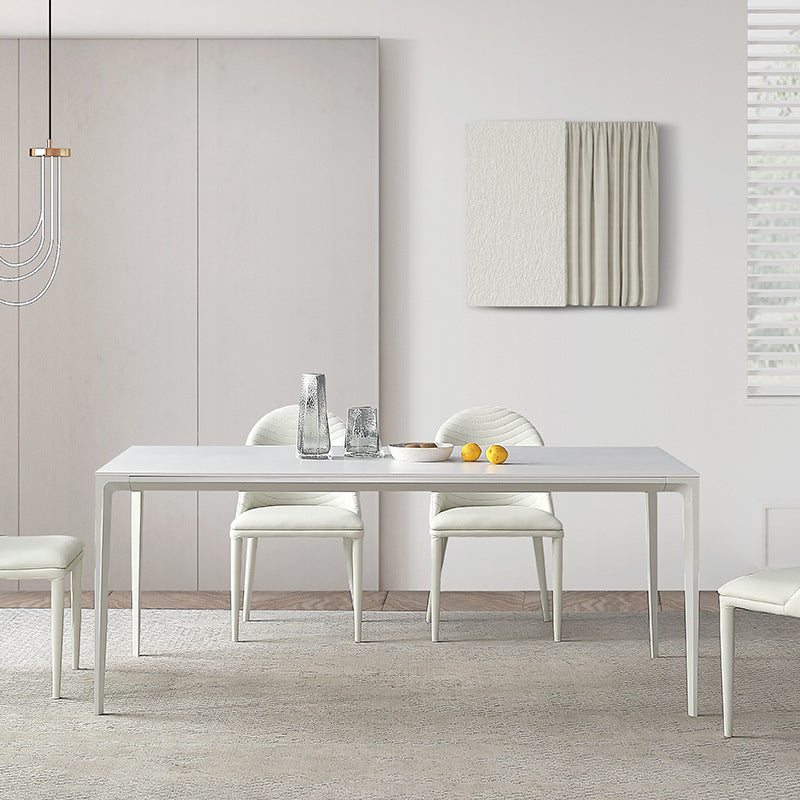 Modern Rectangle Dining Table Stone Top Table with Metal Base in White 55.1"L x 31.5"W x 29.5"H Clearhalo 'Dining Tables & Seating' 'Dining Tables' 'dining_table' 'Furniture' 'furniture_dining_table' 'Kitchen & Dining Furniture' 5053059