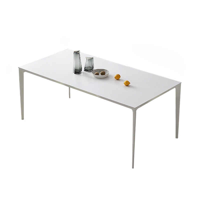 Modern Rectangle Dining Table Stone Top Table with Metal Base in White 78.7"L x 39.4"W x 29.5"H Clearhalo 'Dining Tables & Seating' 'Dining Tables' 'dining_table' 'Furniture' 'furniture_dining_table' 'Kitchen & Dining Furniture' 5053060
