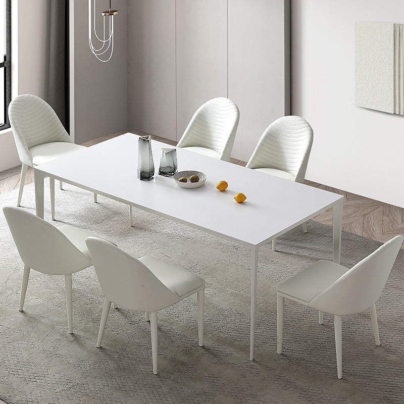 Modern Rectangle Dining Table Stone Top Table with Metal Base in White 63"L x 31.5"W x 29.5"H Clearhalo 'Dining Tables & Seating' 'Dining Tables' 'dining_table' 'Furniture' 'furniture_dining_table' 'Kitchen & Dining Furniture' 5053063