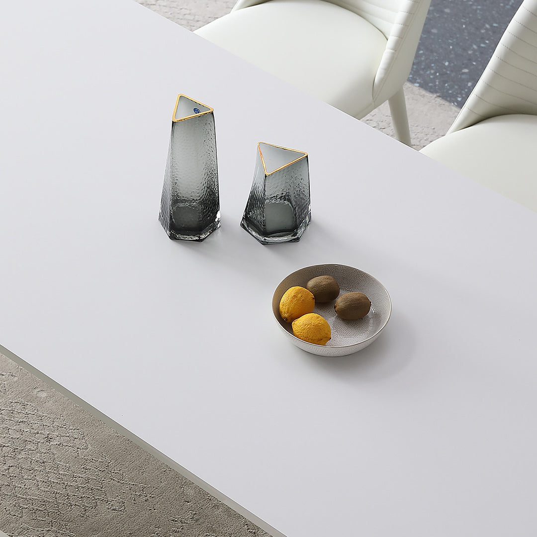 Modern Rectangle Dining Table Stone Top Table with Metal Base in White Clearhalo 'Dining Tables & Seating' 'Dining Tables' 'dining_table' 'Furniture' 'furniture_dining_table' 'Kitchen & Dining Furniture' 5053066