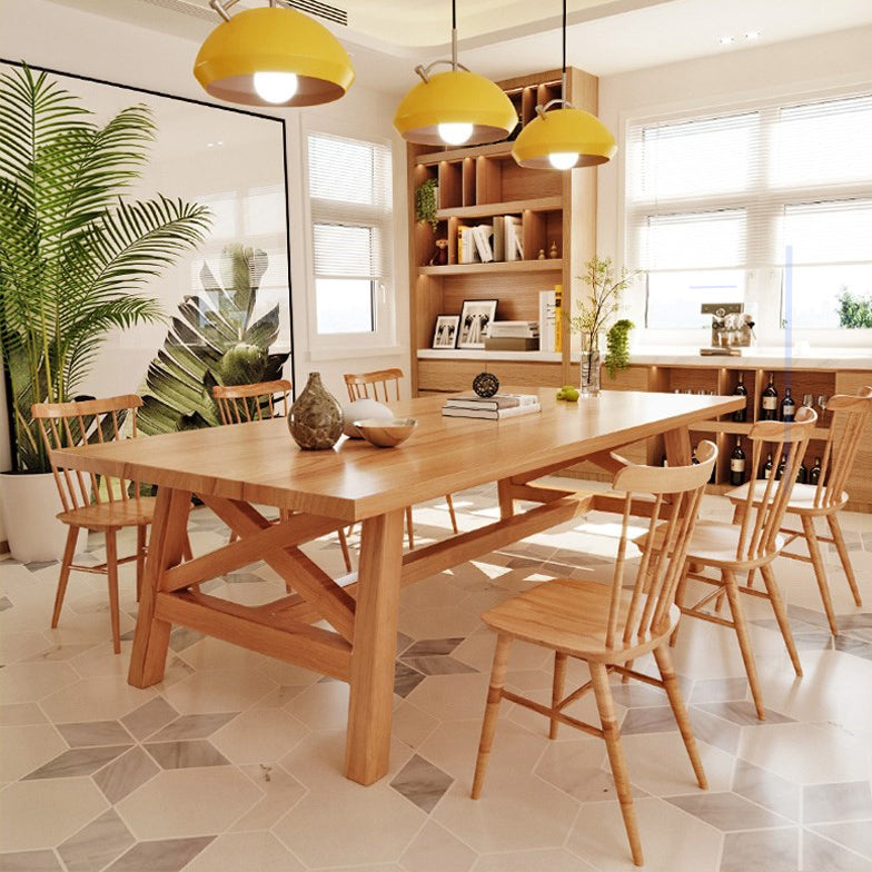 Rectangle Wood Dining Table for Restaurant Modern Pine Table with Trestle Base 63"L x 27.6"W x 29.5"H Without Chairs Clearhalo 'Dining Tables & Seating' 'Dining Tables' 'dining_table' 'furn' 'furn_dining_table' 'Furniture' 'furniture_dining_table' 'Kitchen & Dining Furniture' 5053090