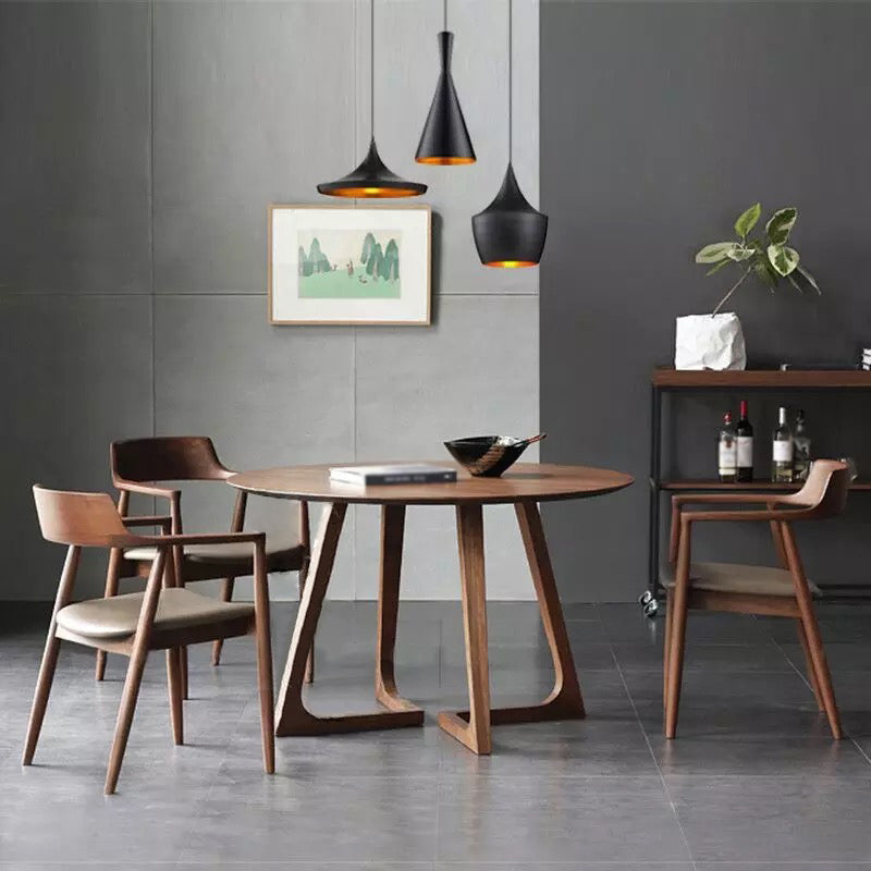 Round Wood Color Dining Table Pinewood Table Contemporary with Double Pedestal 35.4"L x 35.4"W x 29.5"H Without Chairs Clearhalo 'Dining Tables & Seating' 'Dining Tables' 'dining_table' 'furn' 'furn_dining_table' 'Furniture' 'furniture_dining_table' 'Kitchen & Dining Furniture' 5053114