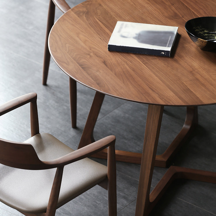 Round Wood Color Dining Table Pinewood Table Contemporary with Double Pedestal Clearhalo 'Dining Tables & Seating' 'Dining Tables' 'dining_table' 'furn' 'furn_dining_table' 'Furniture' 'furniture_dining_table' 'Kitchen & Dining Furniture' 5053119