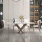 Rectangle Dining Table Stone Top Table with Stainless Steel Pedestal Base 70.9"L x 35.4"W x 29.5"H Without Chairs Clearhalo 'Dining Tables & Seating' 'Dining Tables' 'dining_table' 'furn' 'furn_dining_table' 'Furniture' 'furniture_dining_table' 'Kitchen & Dining Furniture' 5053128