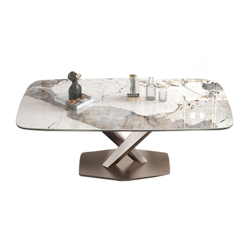 Rectangle Dining Table Stone Top Table with Stainless Steel Pedestal Base Clearhalo 'Dining Tables & Seating' 'Dining Tables' 'dining_table' 'furn' 'furn_dining_table' 'Furniture' 'furniture_dining_table' 'Kitchen & Dining Furniture' 5053130