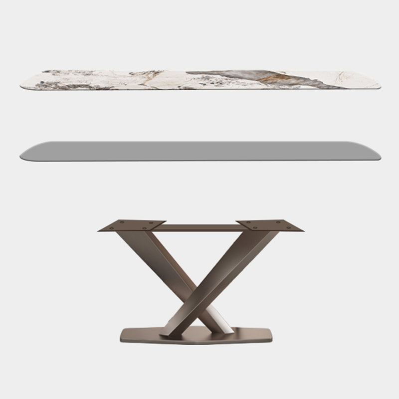 Rectangle Dining Table Stone Top Table with Stainless Steel Pedestal Base Clearhalo 'Dining Tables & Seating' 'Dining Tables' 'dining_table' 'furn' 'furn_dining_table' 'Furniture' 'furniture_dining_table' 'Kitchen & Dining Furniture' 5053131