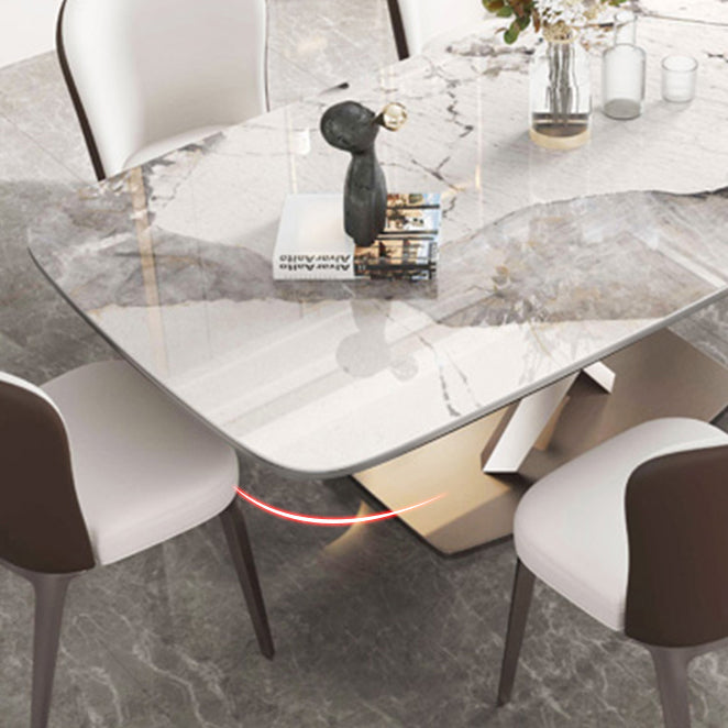 Rectangle Dining Table Stone Top Table with Stainless Steel Pedestal Base Clearhalo 'Dining Tables & Seating' 'Dining Tables' 'dining_table' 'furn' 'furn_dining_table' 'Furniture' 'furniture_dining_table' 'Kitchen & Dining Furniture' 5053133