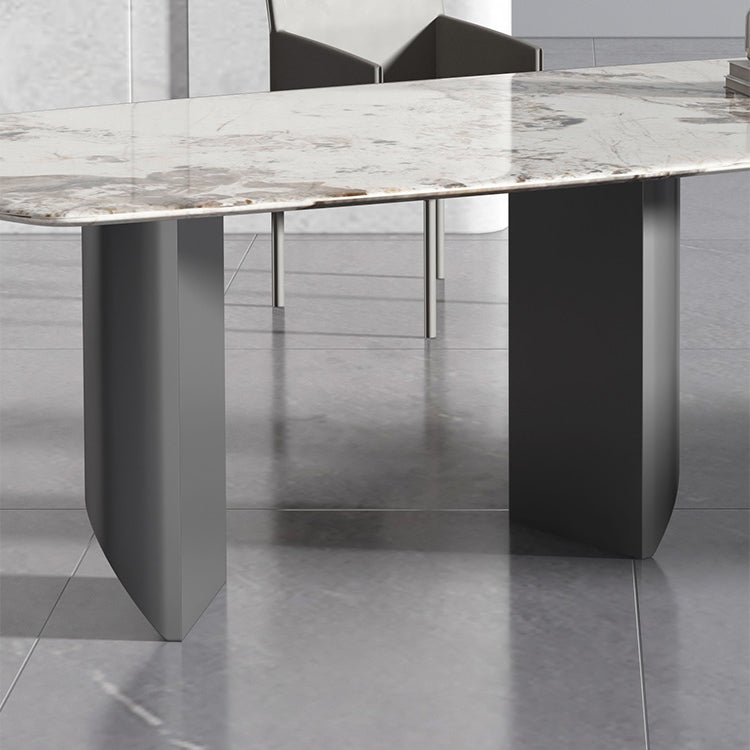 Metal Contemporary Rectangular Dining Table Sintered Stone Table with Double Pedestal Clearhalo 'Dining Tables & Seating' 'Dining Tables' 'dining_table' 'furn' 'furn_dining_table' 'Furniture' 'furniture_dining_table' 'Kitchen & Dining Furniture' 5053144