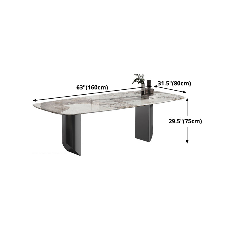 Metal Contemporary Rectangular Dining Table Sintered Stone Table with Double Pedestal Clearhalo 'Dining Tables & Seating' 'Dining Tables' 'dining_table' 'furn' 'furn_dining_table' 'Furniture' 'furniture_dining_table' 'Kitchen & Dining Furniture' 5053150