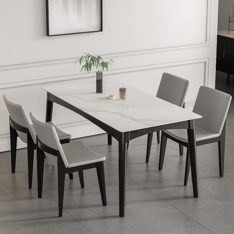 Medieval Modern Sintered Stone Top Dining Table Rectangle Table with 4 Legs White 59.1"L x 35.4"W x 29.5"H Without Chairs Clearhalo 'Dining Tables & Seating' 'Dining Tables' 'dining_table' 'furn' 'furn_dining_table' 'Furniture' 'furniture_dining_table' 'Kitchen & Dining Furniture' 5053165