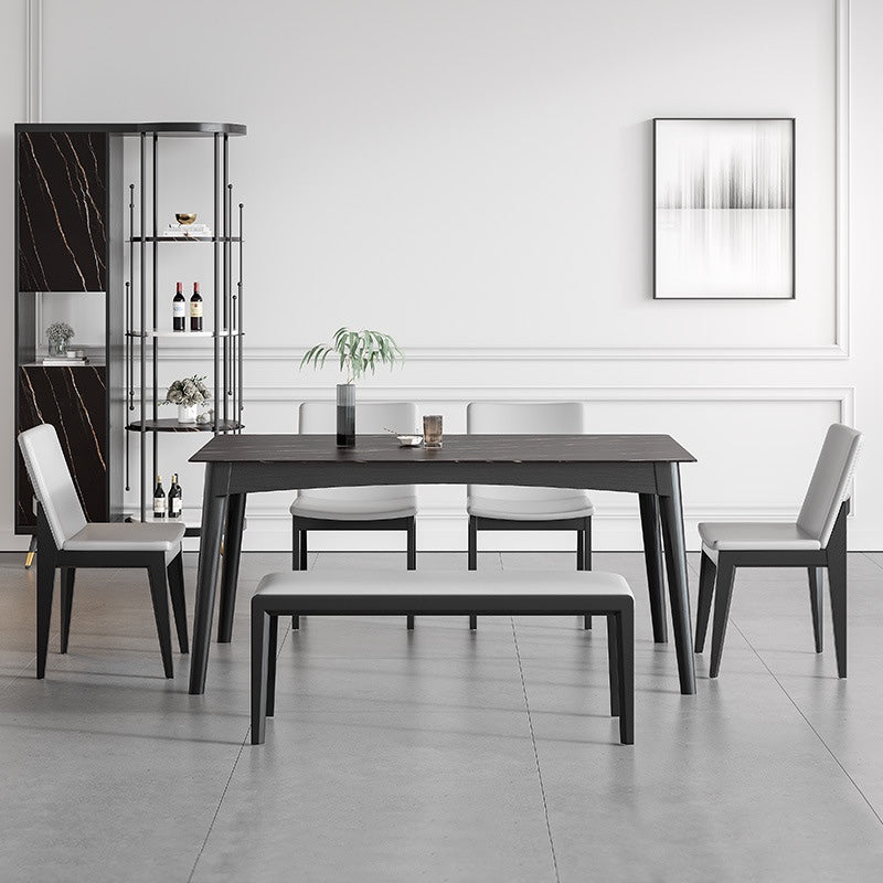 Medieval Modern Sintered Stone Top Dining Table Rectangle Table with 4 Legs Black 59.1"L x 35.4"W x 29.5"H Without Chairs Clearhalo 'Dining Tables & Seating' 'Dining Tables' 'dining_table' 'furn' 'furn_dining_table' 'Furniture' 'furniture_dining_table' 'Kitchen & Dining Furniture' 5053169