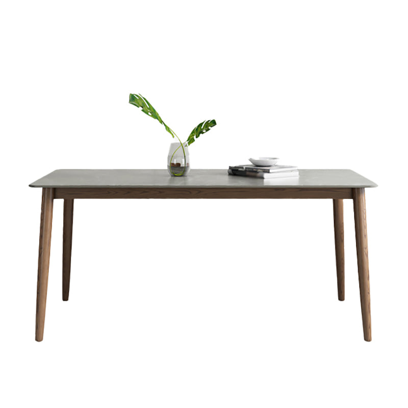 Sintered Stone Rectangle Dining Table Medieval Modern Table with Wooden 4 Legs Gray Without Chairs Clearhalo 'Dining Tables & Seating' 'Dining Tables' 'dining_table' 'furn' 'furn_dining_table' 'Furniture' 'furniture_dining_table' 'Kitchen & Dining Furniture' 5053185