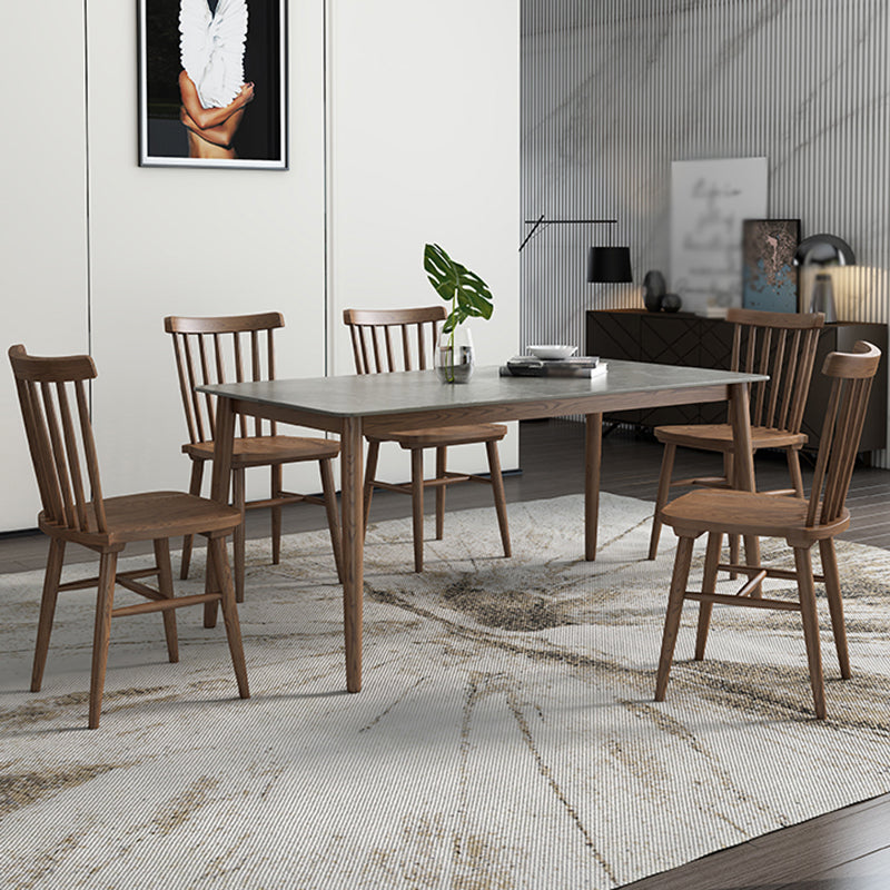 Sintered Stone Rectangle Dining Table Medieval Modern Table with Wooden 4 Legs Clearhalo 'Dining Tables & Seating' 'Dining Tables' 'dining_table' 'furn' 'furn_dining_table' 'Furniture' 'furniture_dining_table' 'Kitchen & Dining Furniture' 5053191
