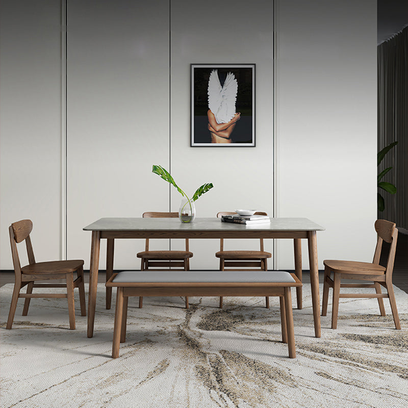 Sintered Stone Rectangle Dining Table Medieval Modern Table with Wooden 4 Legs Clearhalo 'Dining Tables & Seating' 'Dining Tables' 'dining_table' 'furn' 'furn_dining_table' 'Furniture' 'furniture_dining_table' 'Kitchen & Dining Furniture' 5053193