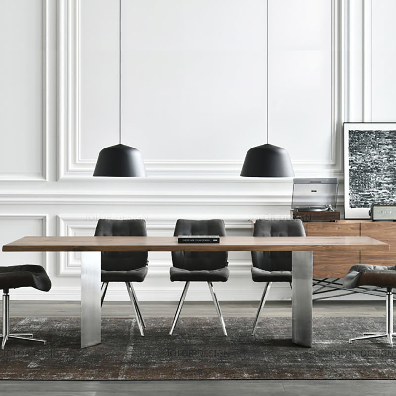Industrial Solid Wood Table for Restaurant Rectangle Table with Double Pedestal 94.5"L x 39.4"W x 29.5"H Without Chairs Clearhalo 'Dining Tables & Seating' 'Dining Tables' 'dining_table' 'furn' 'furn_dining_table' 'Furniture' 'furniture_dining_table' 'Kitchen & Dining Furniture' 5053216