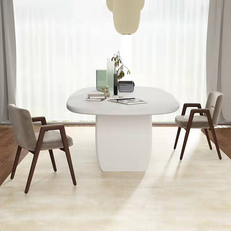 Modern Solid Wood Table for Restaurant Rectangle White Dining Table with Double Pedestal 63"L x 31.5"W x 29.5"H Without Chairs Clearhalo 'Dining Tables & Seating' 'Dining Tables' 'dining_table' 'furn' 'furn_dining_table' 'Furniture' 'furniture_dining_table' 'Kitchen & Dining Furniture' 5053234