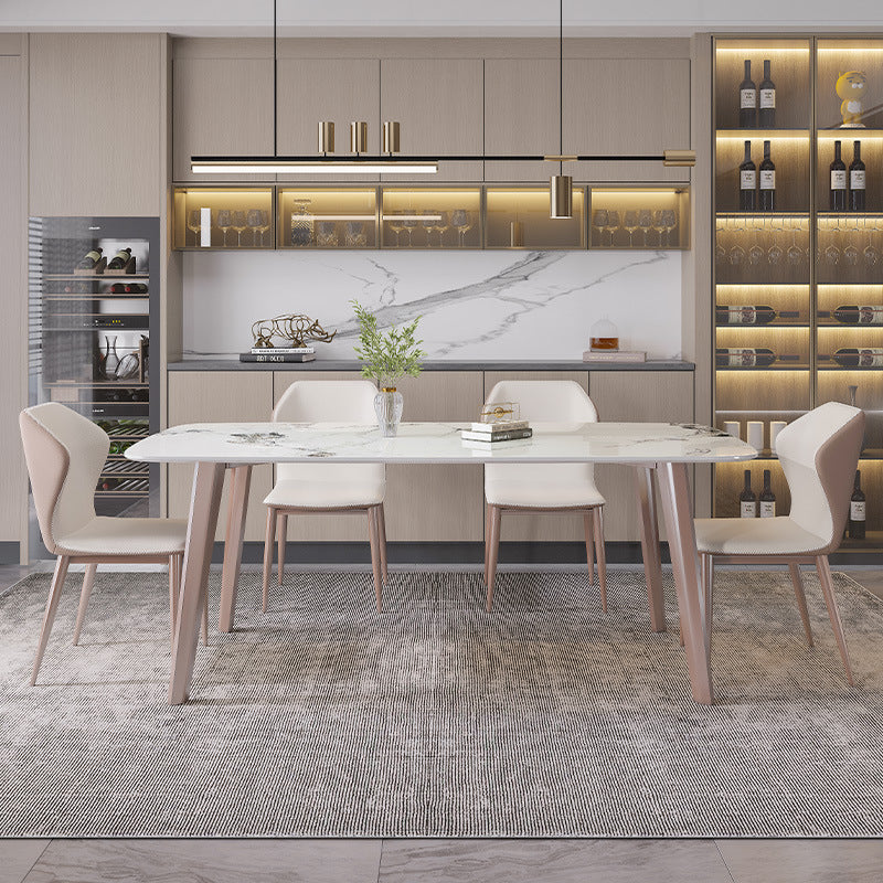 Rectangle Top Dining Table Modern Stone Dining Table with 4 Legs Gold 55.1"L x 31.5"W x 29.5"H Without Chairs Clearhalo 'Dining Tables & Seating' 'Dining Tables' 'dining_table' 'furn' 'furn_dining_table' 'Furniture' 'furniture_dining_table' 'Kitchen & Dining Furniture' 5053249