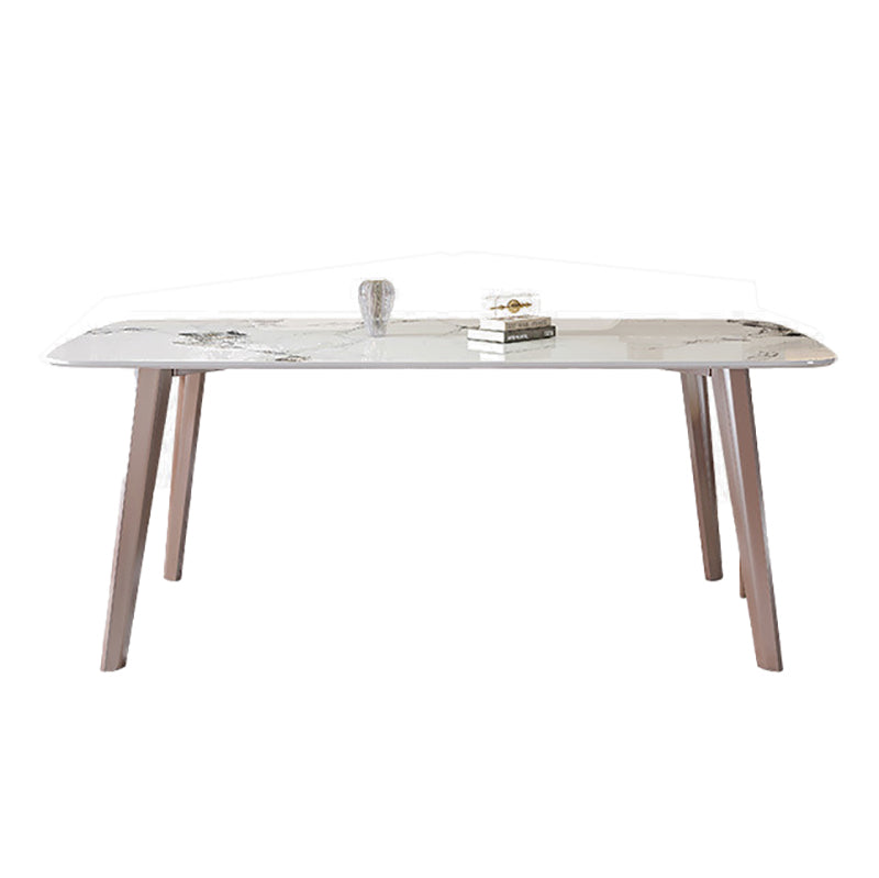 Rectangle Top Dining Table Modern Stone Dining Table with 4 Legs Gold Without Chairs Clearhalo 'Dining Tables & Seating' 'Dining Tables' 'dining_table' 'furn' 'furn_dining_table' 'Furniture' 'furniture_dining_table' 'Kitchen & Dining Furniture' 5053253