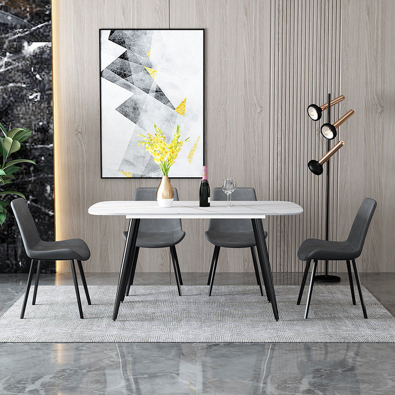 Rectangle Stone Dining Table Modern Dining Table with 4 Black Legs White 51.2"L x 27.6"W x 29.5"H Without Chairs Clearhalo 'Dining Tables & Seating' 'Dining Tables' 'dining_table' 'furn' 'furn_dining_table' 'Furniture' 'furniture_dining_table' 'Kitchen & Dining Furniture' 5053264