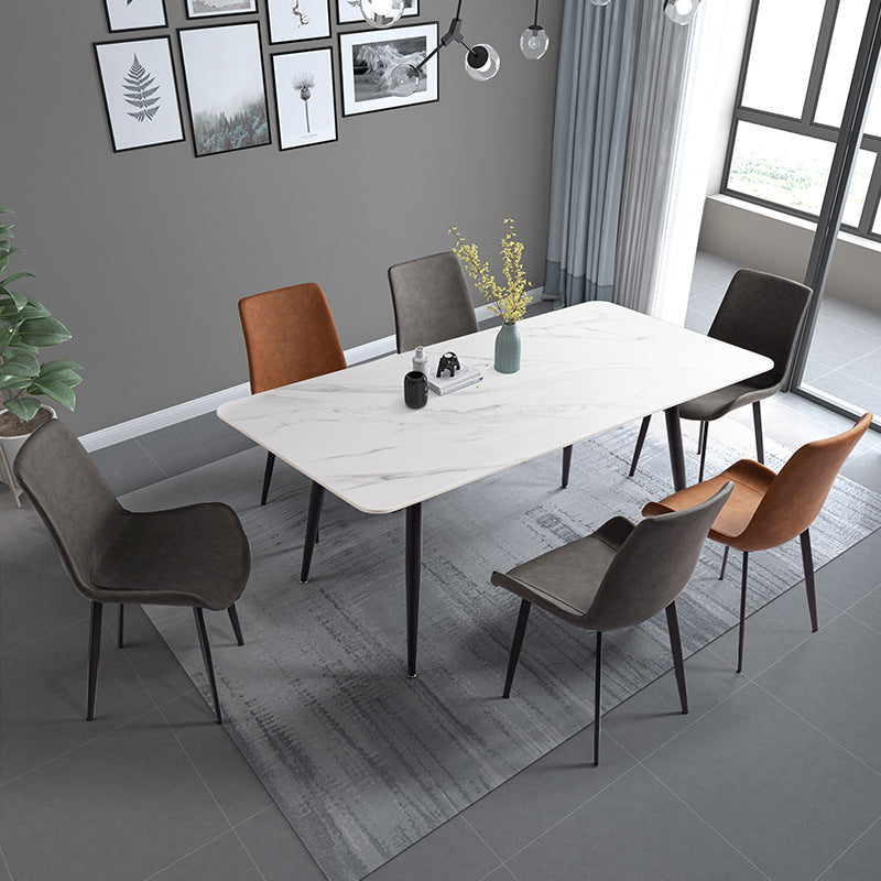 Rectangle Stone Dining Table Modern Dining Table with 4 Black Legs White 63"L x 35.4"W x 29.5"H Without Chairs Clearhalo 'Dining Tables & Seating' 'Dining Tables' 'dining_table' 'furn' 'furn_dining_table' 'Furniture' 'furniture_dining_table' 'Kitchen & Dining Furniture' 5053265