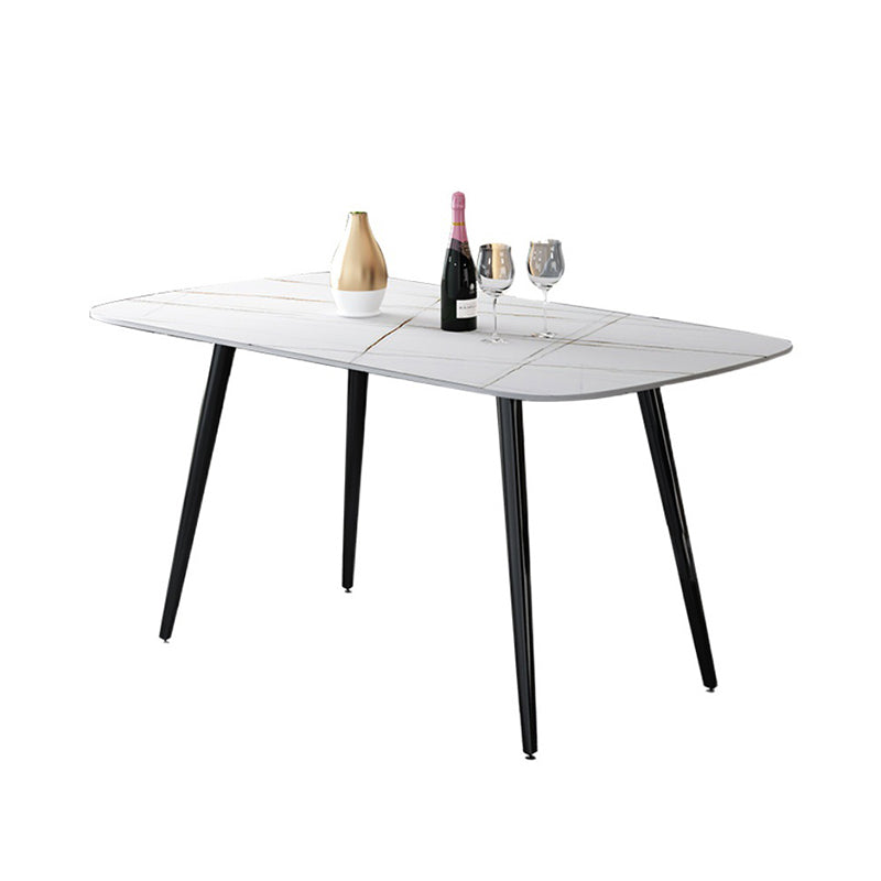 Rectangle Stone Dining Table Modern Dining Table with 4 Black Legs White 70.9"L x 35.4"W x 29.5"H Without Chairs Clearhalo 'Dining Tables & Seating' 'Dining Tables' 'dining_table' 'furn' 'furn_dining_table' 'Furniture' 'furniture_dining_table' 'Kitchen & Dining Furniture' 5053266