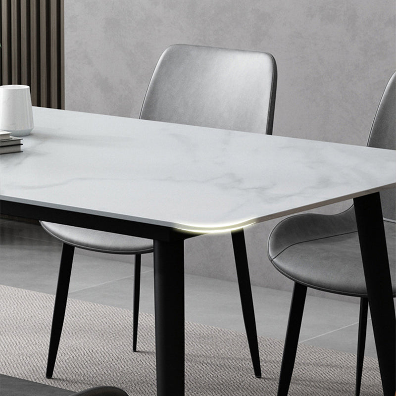 Rectangle Stone Dining Table Modern Dining Table with 4 Black Legs Clearhalo 'Dining Tables & Seating' 'Dining Tables' 'dining_table' 'furn' 'furn_dining_table' 'Furniture' 'furniture_dining_table' 'Kitchen & Dining Furniture' 5053267
