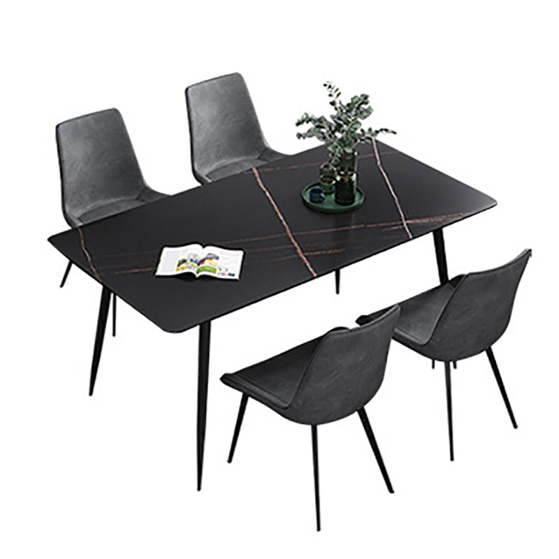 Rectangle Stone Dining Table Modern Dining Table with 4 Black Legs Black Without Chairs Clearhalo 'Dining Tables & Seating' 'Dining Tables' 'dining_table' 'furn' 'furn_dining_table' 'Furniture' 'furniture_dining_table' 'Kitchen & Dining Furniture' 5053270