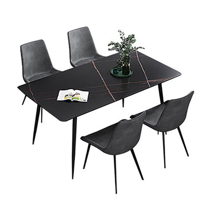 Rectangle Stone Dining Table Modern Dining Table with 4 Black Legs Black Without Chairs Clearhalo 'Dining Tables & Seating' 'Dining Tables' 'dining_table' 'furn' 'furn_dining_table' 'Furniture' 'furniture_dining_table' 'Kitchen & Dining Furniture' 5053270