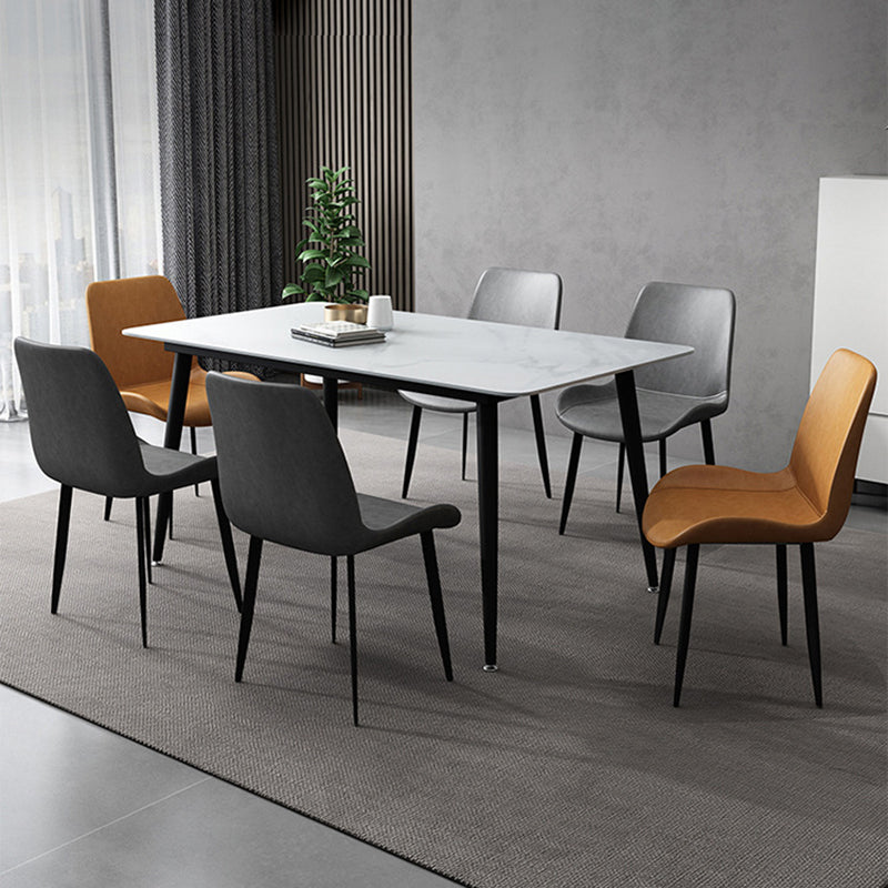 Rectangle Stone Dining Table Modern Dining Table with 4 Black Legs Clearhalo 'Dining Tables & Seating' 'Dining Tables' 'dining_table' 'furn' 'furn_dining_table' 'Furniture' 'furniture_dining_table' 'Kitchen & Dining Furniture' 5053272