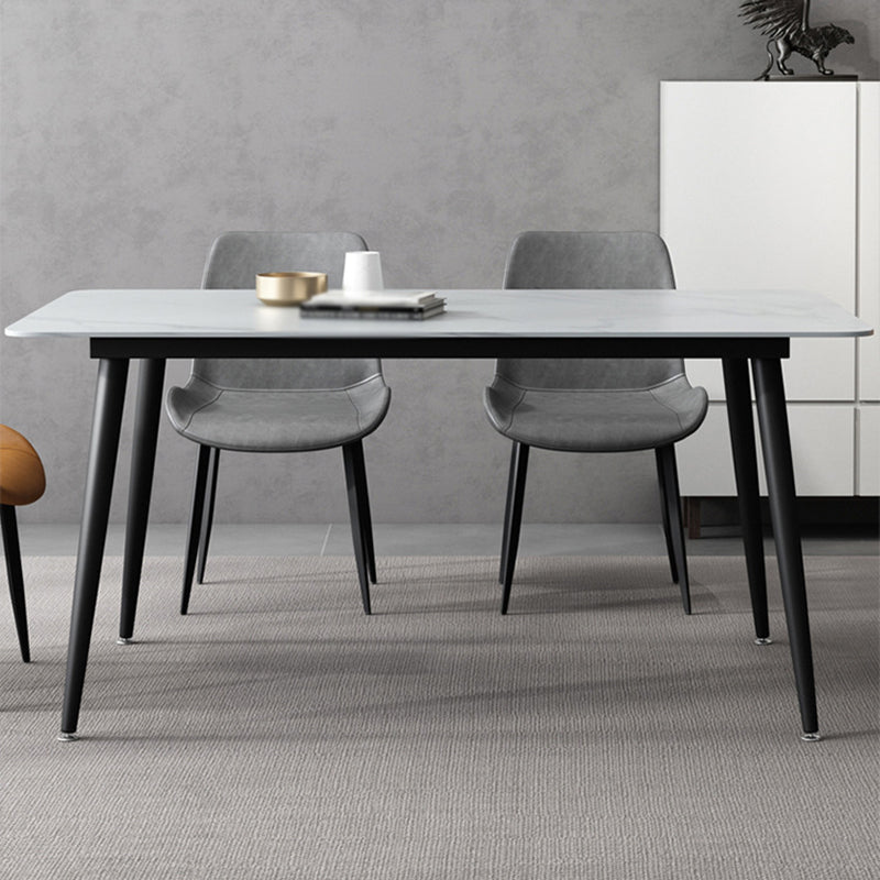 Rectangle Stone Dining Table Modern Dining Table with 4 Black Legs Clearhalo 'Dining Tables & Seating' 'Dining Tables' 'dining_table' 'furn' 'furn_dining_table' 'Furniture' 'furniture_dining_table' 'Kitchen & Dining Furniture' 5053273