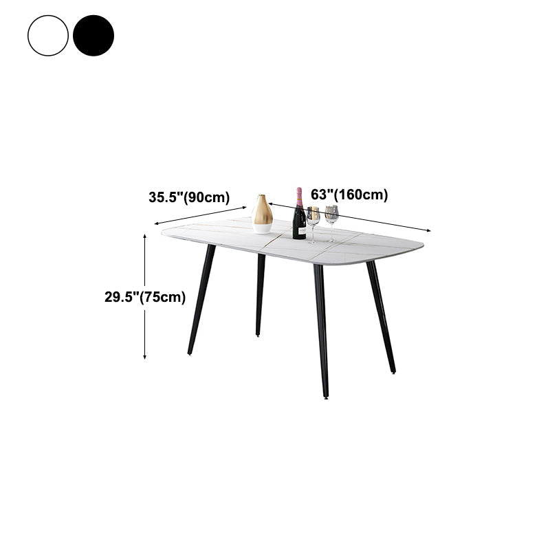 Rectangle Stone Dining Table Modern Dining Table with 4 Black Legs Clearhalo 'Dining Tables & Seating' 'Dining Tables' 'dining_table' 'furn' 'furn_dining_table' 'Furniture' 'furniture_dining_table' 'Kitchen & Dining Furniture' 5053278