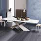 Stone Rectangle Top Dining Table Traditional Luxury Dining Table with Pedestal Base White 82.7"L x 39.4"W x 29.5"H Without Chairs Clearhalo 'Dining Tables & Seating' 'Dining Tables' 'dining_table' 'furn' 'furn_dining_table' 'Furniture' 'furniture_dining_table' 'Kitchen & Dining Furniture' 5053280