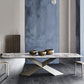 Stone Rectangle Top Dining Table Traditional Luxury Dining Table with Pedestal Base Gold 82.7"L x 39.4"W x 29.5"H Without Chairs Clearhalo 'Dining Tables & Seating' 'Dining Tables' 'dining_table' 'furn' 'furn_dining_table' 'Furniture' 'furniture_dining_table' 'Kitchen & Dining Furniture' 5053281