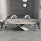 Stone Rectangle Top Dining Table Traditional Luxury Dining Table with Pedestal Base Gold 78.7"L x 39.4"W x 29.5"H Without Chairs Clearhalo 'Dining Tables & Seating' 'Dining Tables' 'dining_table' 'furn' 'furn_dining_table' 'Furniture' 'furniture_dining_table' 'Kitchen & Dining Furniture' 5053283