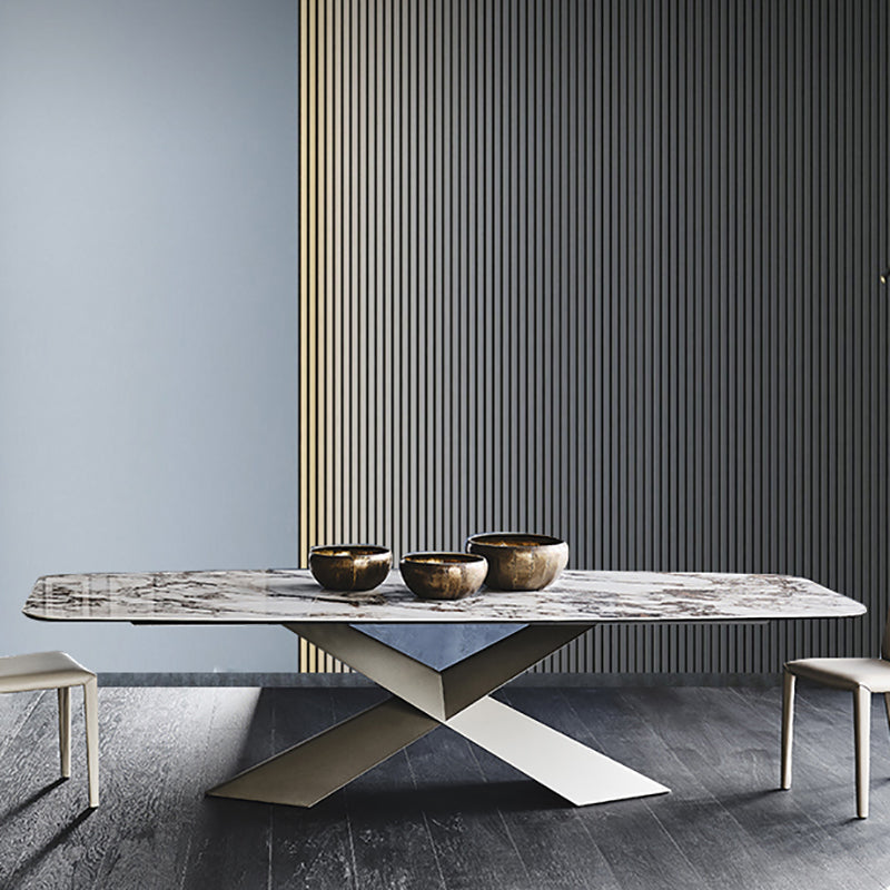 Stone Rectangle Top Dining Table Traditional Luxury Dining Table with Pedestal Base Clearhalo 'Dining Tables & Seating' 'Dining Tables' 'dining_table' 'furn' 'furn_dining_table' 'Furniture' 'furniture_dining_table' 'Kitchen & Dining Furniture' 5053291