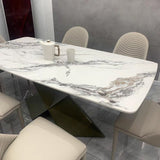 Stone Rectangle Top Dining Table Traditional Luxury Dining Table with Pedestal Base Clearhalo 'Dining Tables & Seating' 'Dining Tables' 'dining_table' 'furn' 'furn_dining_table' 'Furniture' 'furniture_dining_table' 'Kitchen & Dining Furniture' 5053292