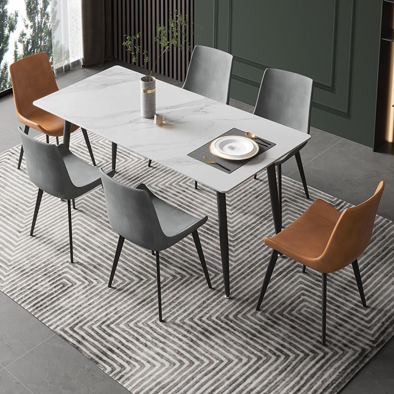 Stone Top Table Rectangle Contemporary Dining Table with 4 Black Legs White 63"L x 35.4"W x 29.5"H Without Chairs Clearhalo 'Dining Tables & Seating' 'Dining Tables' 'dining_table' 'furn' 'furn_dining_table' 'Furniture' 'furniture_dining_table' 'Kitchen & Dining Furniture' 5053301
