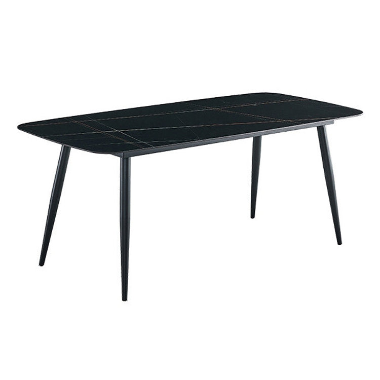 Stone Top Table Rectangle Contemporary Dining Table with 4 Black Legs Black Without Chairs Clearhalo 'Dining Tables & Seating' 'Dining Tables' 'dining_table' 'furn' 'furn_dining_table' 'Furniture' 'furniture_dining_table' 'Kitchen & Dining Furniture' 5053302