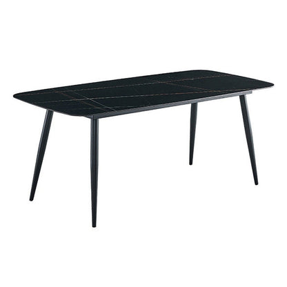 Stone Top Table Rectangle Contemporary Dining Table with 4 Black Legs Black Without Chairs Clearhalo 'Dining Tables & Seating' 'Dining Tables' 'dining_table' 'furn' 'furn_dining_table' 'Furniture' 'furniture_dining_table' 'Kitchen & Dining Furniture' 5053302