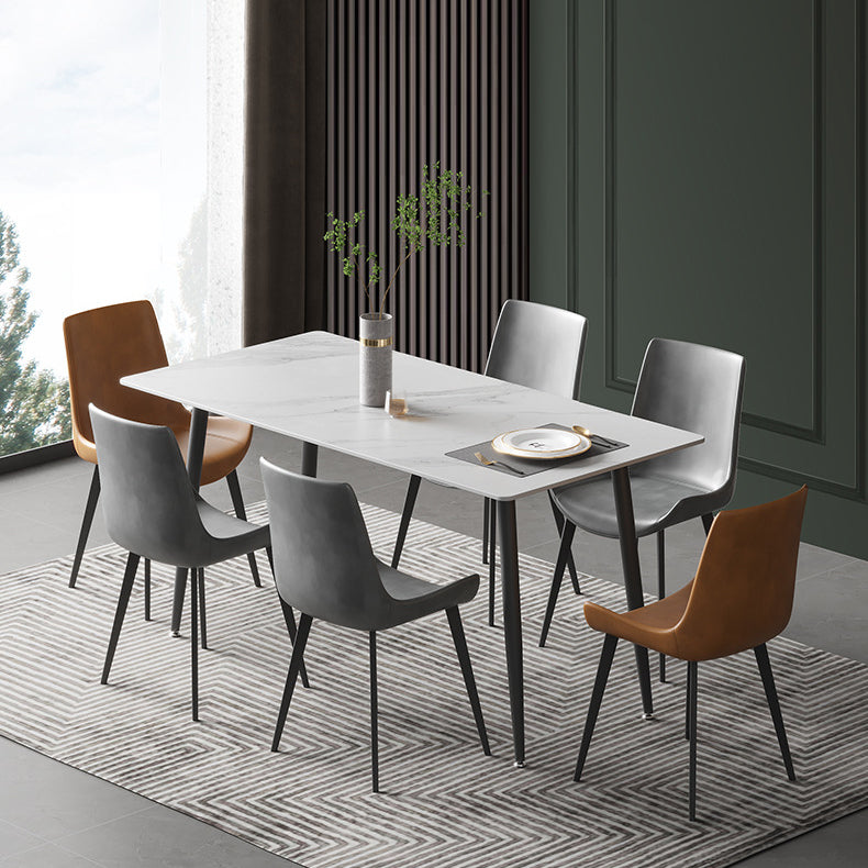 Stone Top Table Rectangle Contemporary Dining Table with 4 Black Legs Clearhalo 'Dining Tables & Seating' 'Dining Tables' 'dining_table' 'furn' 'furn_dining_table' 'Furniture' 'furniture_dining_table' 'Kitchen & Dining Furniture' 5053307