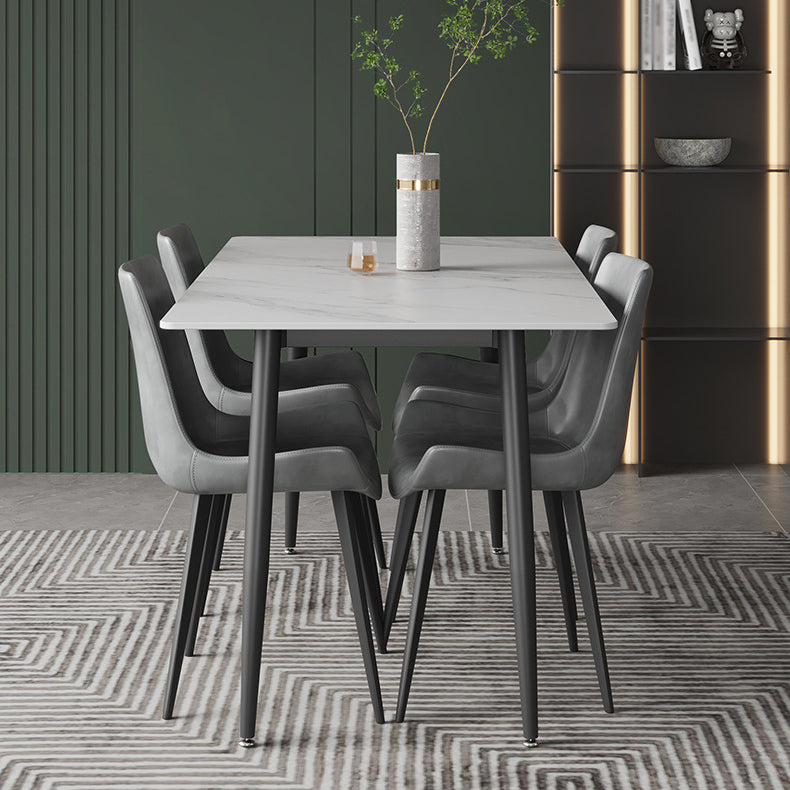 Stone Top Table Rectangle Contemporary Dining Table with 4 Black Legs Clearhalo 'Dining Tables & Seating' 'Dining Tables' 'dining_table' 'furn' 'furn_dining_table' 'Furniture' 'furniture_dining_table' 'Kitchen & Dining Furniture' 5053308