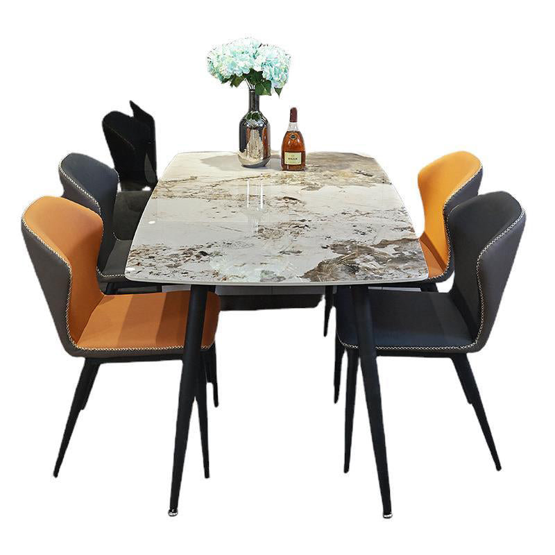 Rectangle Stone Top Dining Table Contemporary Dining Table with 4 Legs in Black Clearhalo 'Dining Tables & Seating' 'Dining Tables' 'dining_table' 'furn' 'furn_dining_table' 'Furniture' 'furniture_dining_table' 'Kitchen & Dining Furniture' 5053322