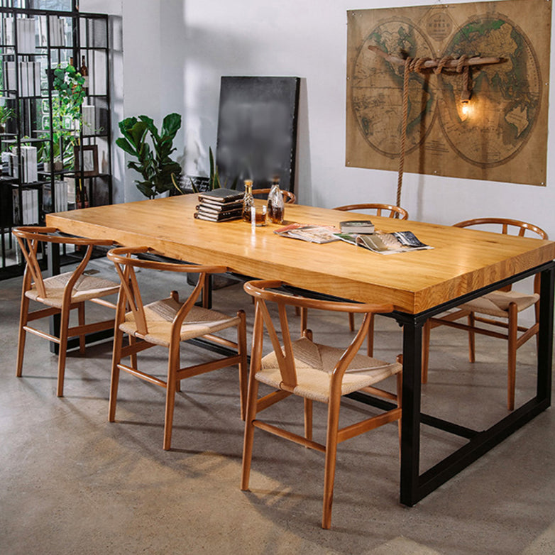 Solid Wood Top Dining Table Industrial Rectangle Table with Trestle Base 78.7"L x 31.5"W x 29.5"H Without Chairs Clearhalo 'Dining Tables & Seating' 'Dining Tables' 'dining_table' 'furn' 'furn_dining_table' 'Furniture' 'furniture_dining_table' 'Kitchen & Dining Furniture' 5053333