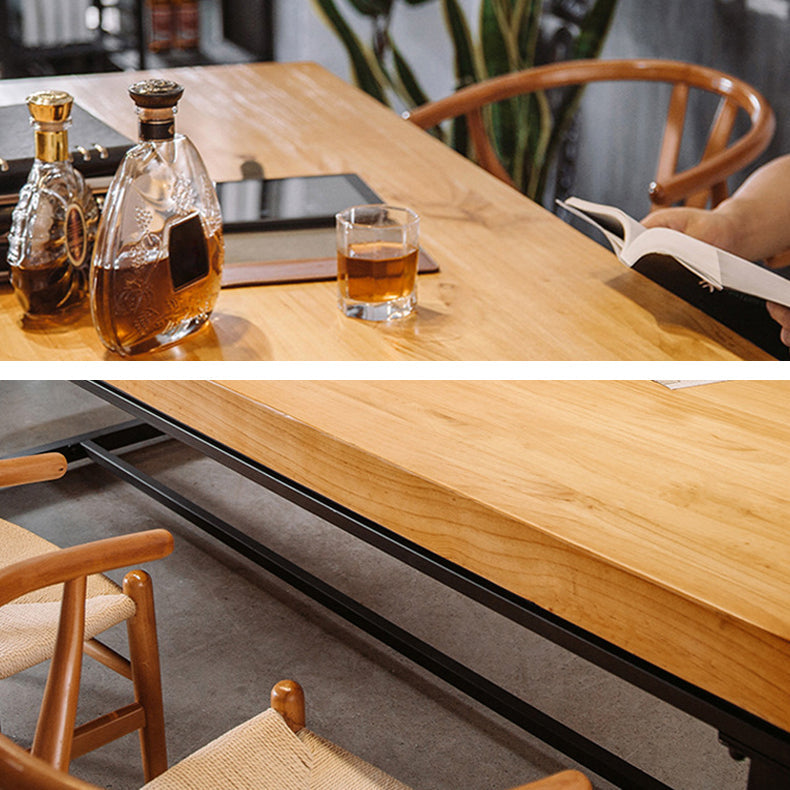 Solid Wood Top Dining Table Industrial Rectangle Table with Trestle Base Clearhalo 'Dining Tables & Seating' 'Dining Tables' 'dining_table' 'furn' 'furn_dining_table' 'Furniture' 'furniture_dining_table' 'Kitchen & Dining Furniture' 5053338
