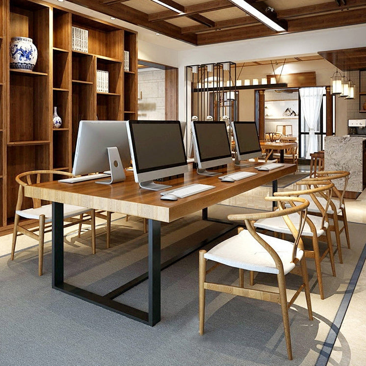 Solid Wood Top Dining Table Industrial Rectangle Table with Trestle Base Clearhalo 'Dining Tables & Seating' 'Dining Tables' 'dining_table' 'furn' 'furn_dining_table' 'Furniture' 'furniture_dining_table' 'Kitchen & Dining Furniture' 5053342