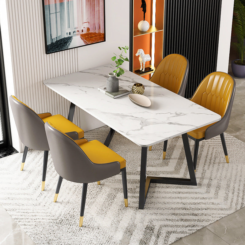 Stone Top Dining Table White Traditional Luxury Table with Sled Base Black Without Chairs Clearhalo 'Dining Tables & Seating' 'Dining Tables' 'dining_table' 'furn' 'furn_dining_table' 'Furniture' 'furniture_dining_table' 'Kitchen & Dining Furniture' 5053386