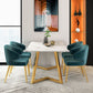 Stone Top Dining Table White Traditional Luxury Table with Sled Base Gold 63"L x 31.5"W x 29.5"H Without Chairs Clearhalo 'Dining Tables & Seating' 'Dining Tables' 'dining_table' 'furn' 'furn_dining_table' 'Furniture' 'furniture_dining_table' 'Kitchen & Dining Furniture' 5053388