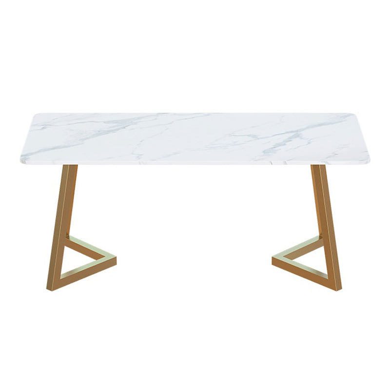 Stone Top Dining Table White Traditional Luxury Table with Sled Base Gold 47.2"L x 23.6"W x 29.5"H Without Chairs Clearhalo 'Dining Tables & Seating' 'Dining Tables' 'dining_table' 'furn' 'furn_dining_table' 'Furniture' 'furniture_dining_table' 'Kitchen & Dining Furniture' 5053389